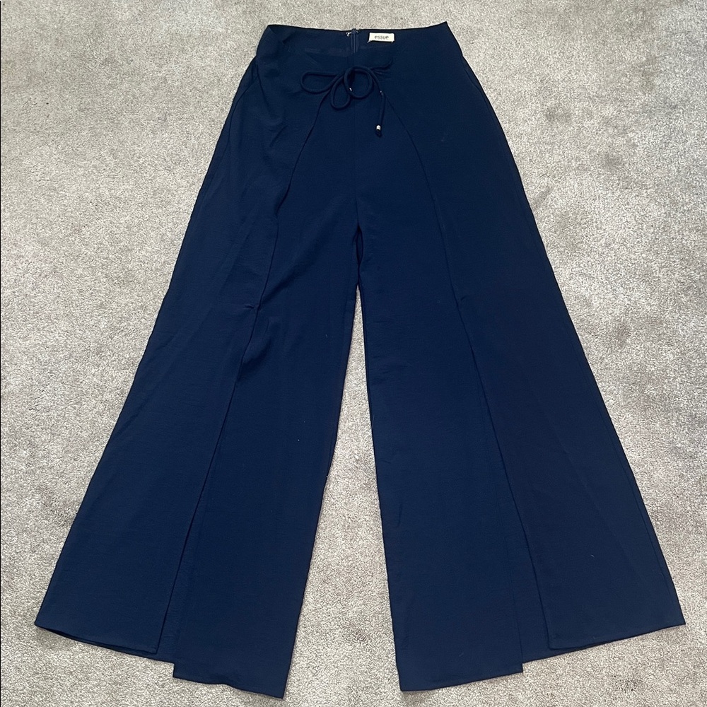 Essue Palazzo Pants with Slits Flowy Navy Blue Medium